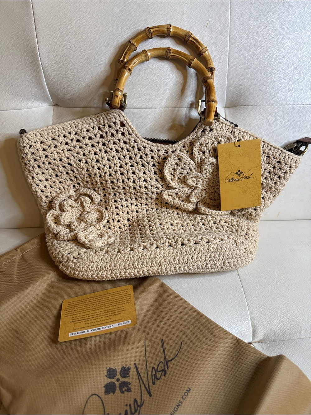 Patricia Nash Natural Crochet Tote with Bamboo Handles